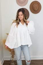 Cotton gauze solid babydoll top in White