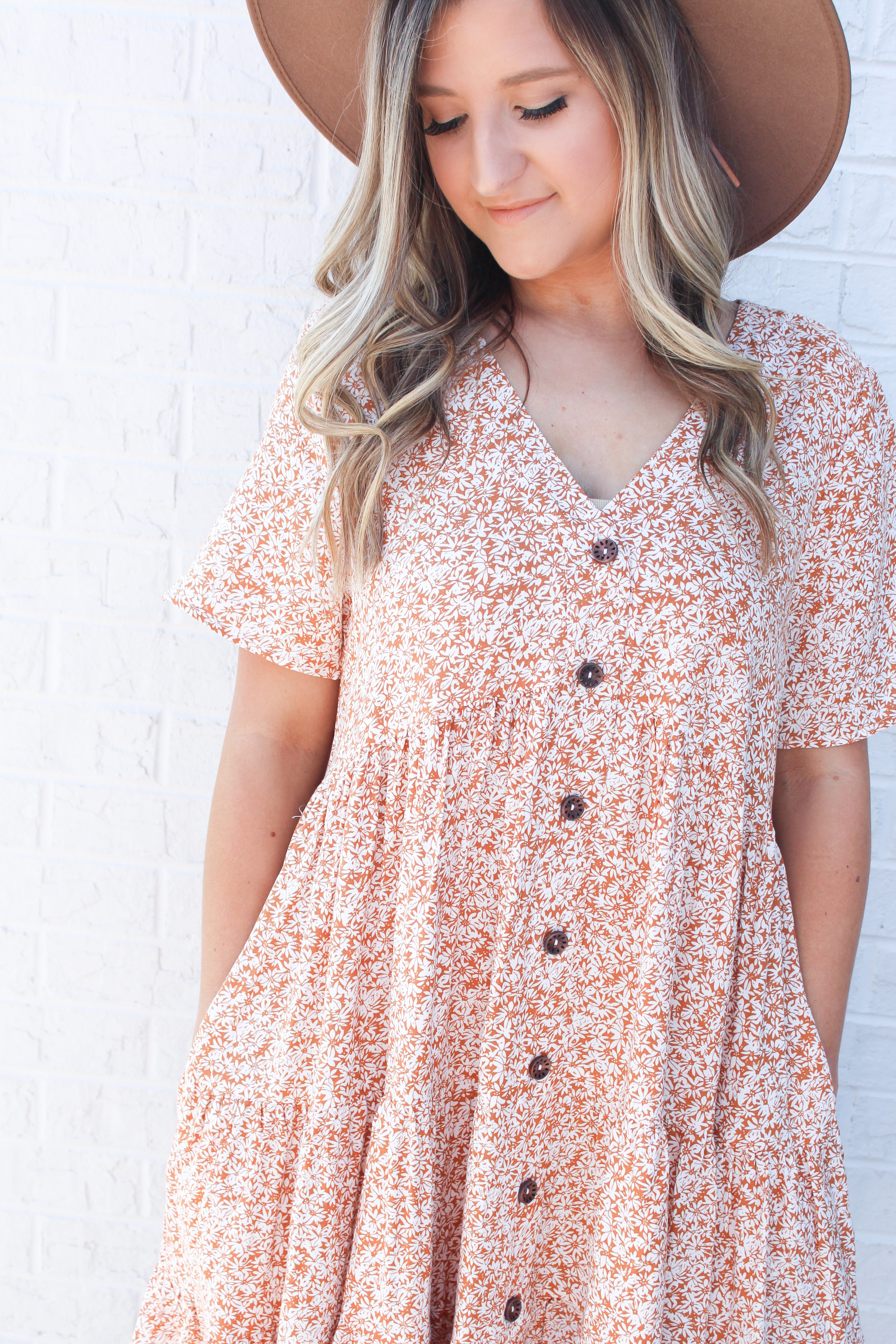 Floral Print tiered dress with Buttons