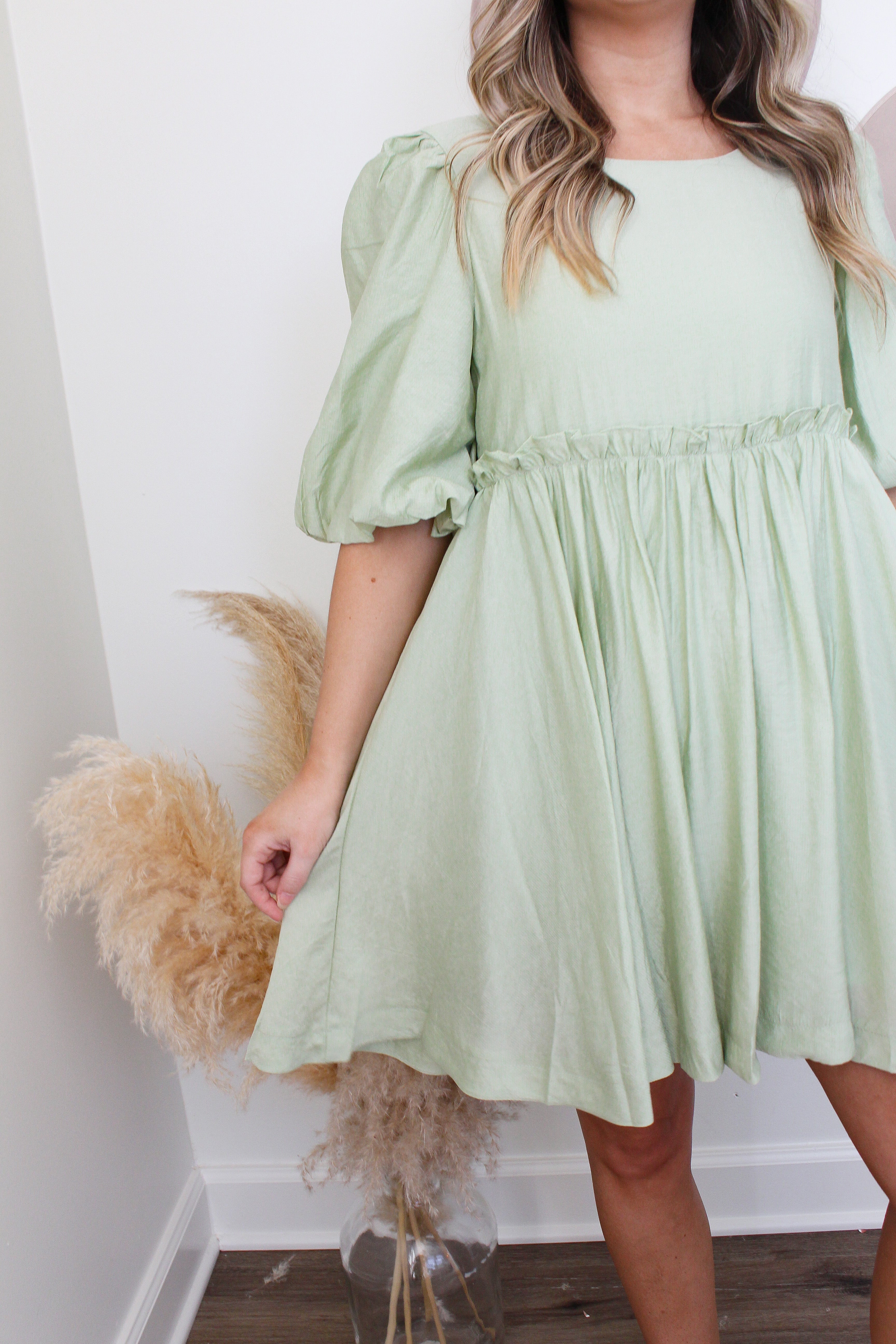 Sage Green Dress Snow White Dolly Puff Sleeve Summer Dress Sage