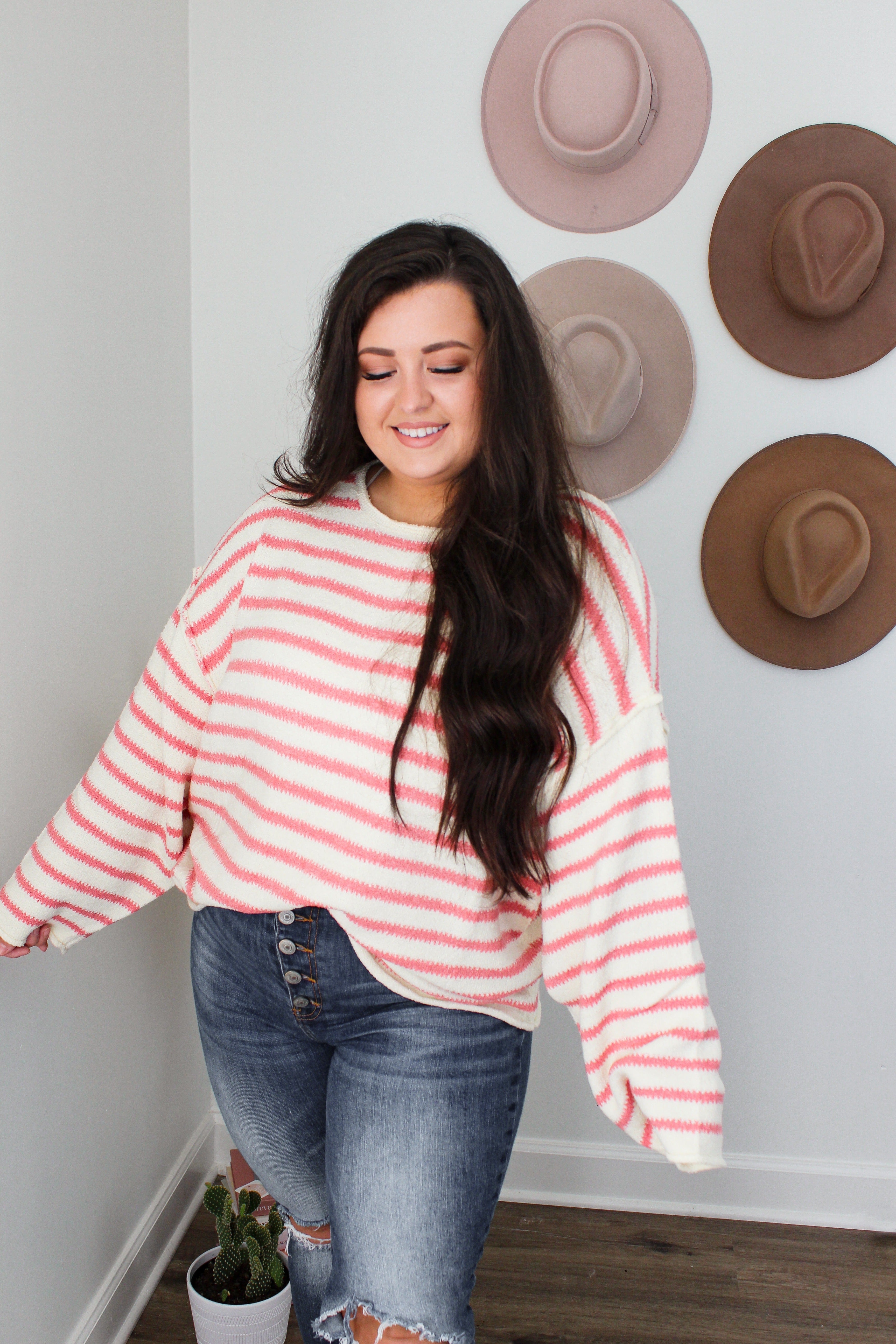 Pink Striped Oversized Sweater